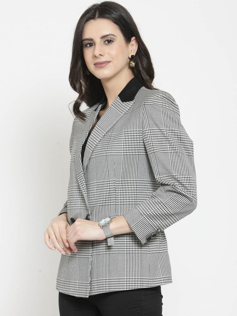 AUDSTRO Women Black & White Checked Double-Breasted Formal Blazer 
AUDSTRO Women Black & White Checked Double-Breasted Formal Blazer