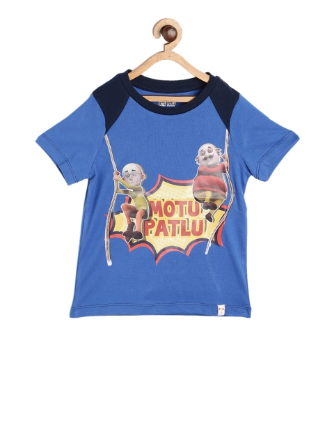 Motu Patlu Boys Blue Printed Round Neck T-shirt