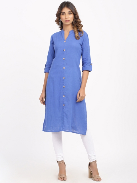 SOUNDARYA Women Blue Solid Straight Kurta