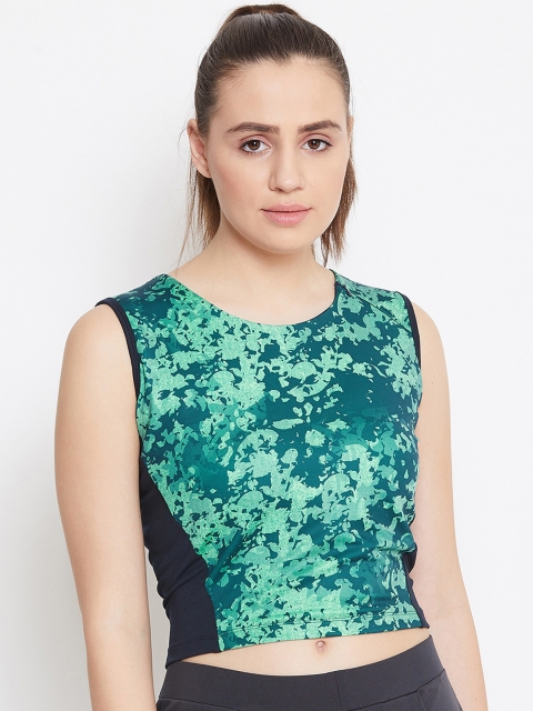 PERFKT-U Women Green & Navy Blue Printed Fitted Crop Top