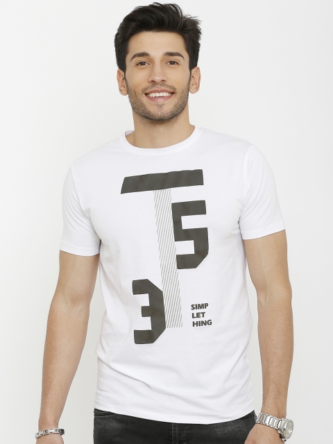 Rex Straut Jeans Men White Printed Round Neck T-shirt