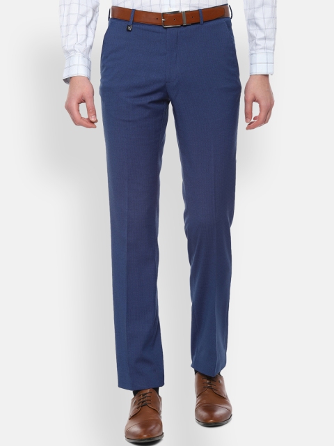 V Dot Men Blue Slim Fit Checked Regular Trousers