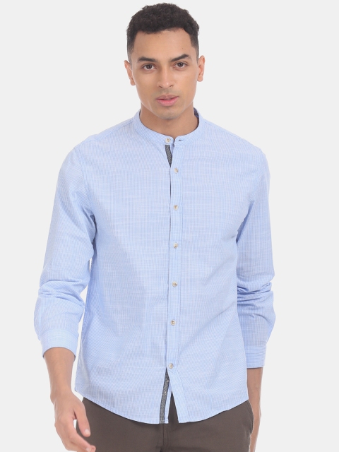 Ruggers Men Blue Regular Fit Striped Casual Shirt