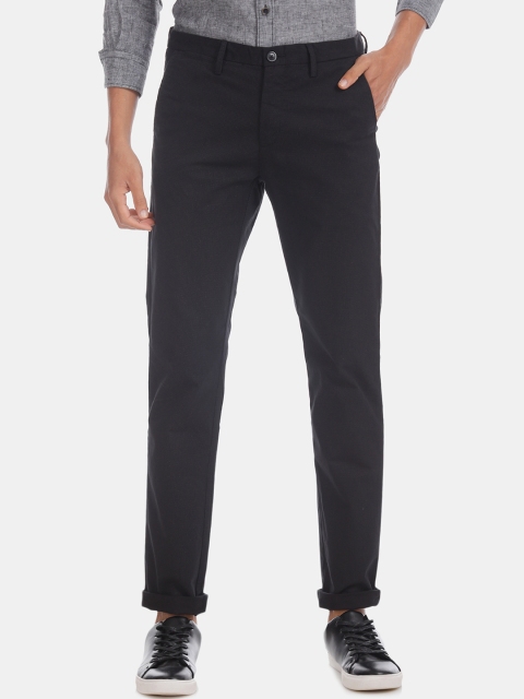 Arrow Sport Men Black Slim Fit Striped Regular Trousers
