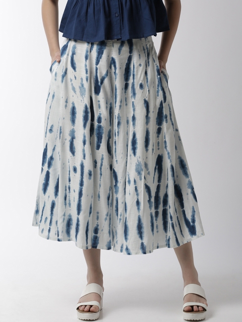 De Moza Women Blue & White Loose Fit Printed Culottes