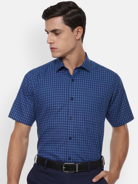 Van Heusen Men Blue Regular Fit Checked Formal Shirt