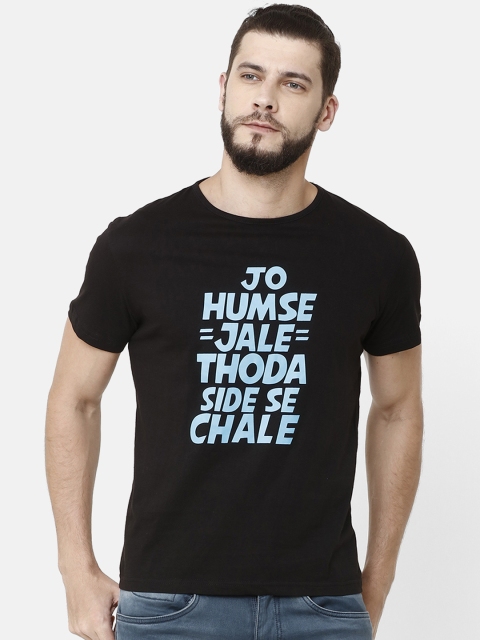 ELEGANCE Men Black Printed Round Neck T-shirt