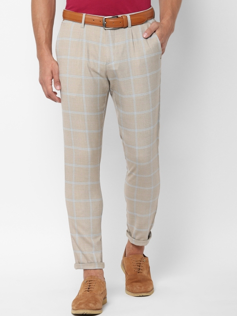 Allen Solly Men Beige & Blue Slim Fit Checked Regular Trousers