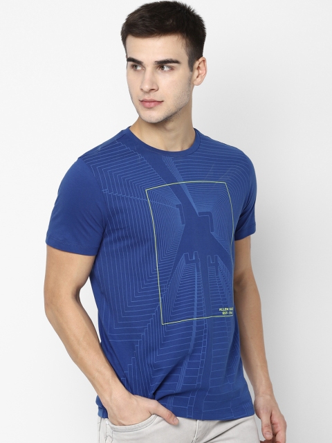 Allen Solly Sport Men Blue Printed Round Neck Pure Cotton T-shirt