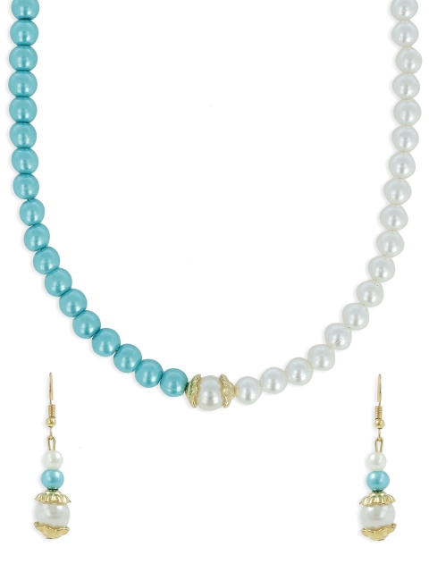 AKSHARA Girls White & Blue Beaded Handcrafted Jewellery Set