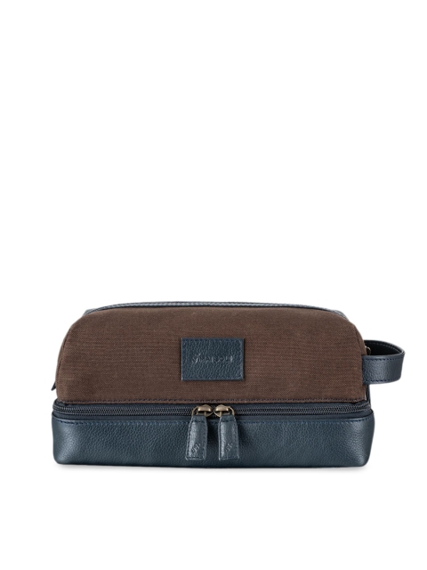 MAI SOLI Men Navy Blue & Brown Colourblocked Toiletry Bag
