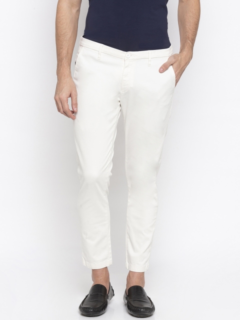 SPYKAR Men White Tapered Fit Solid Regular Trousers