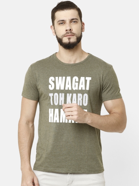 ELEGANCE Men Olive Green Printed Round Neck T-shirt