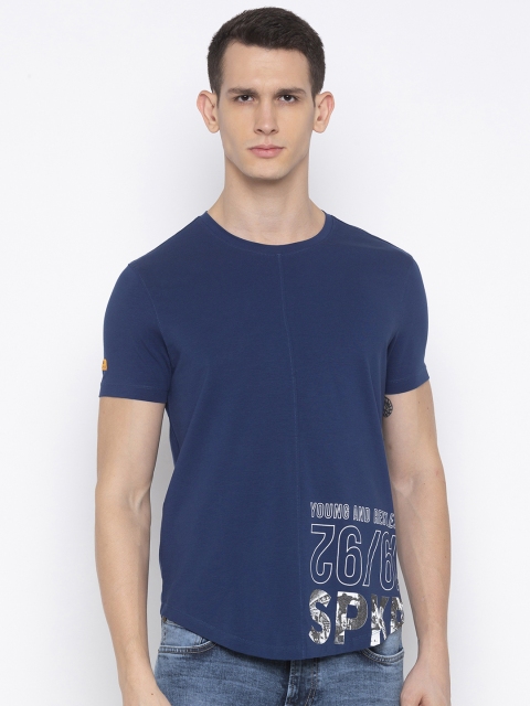 SPYKAR Men Blue Printed Round Neck T-shirt