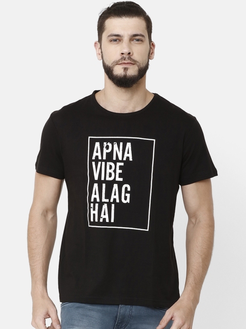 ELEGANCE Men Black Printed Round Neck T-shirt