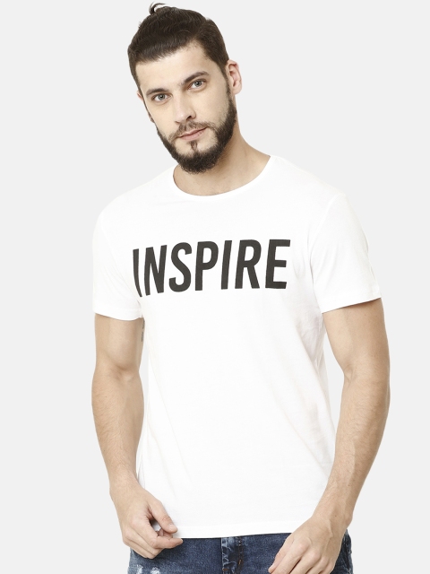 ELEGANCE Men White Printed Round Neck T-shirt