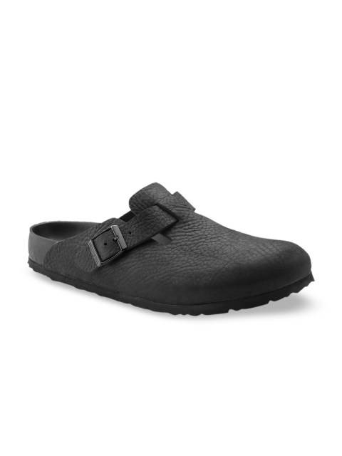 Birkenstock Unisex Black Boston Natural Leather Solid Narrow Width Clogs