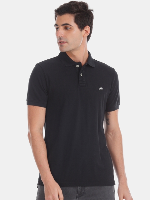 Aeropostale Men Black Solid Polo Collar T-shirt