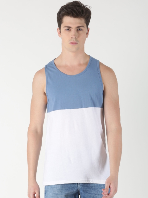 Blue Saint Men Blue & White Colourblocked Round Neck T-shirt