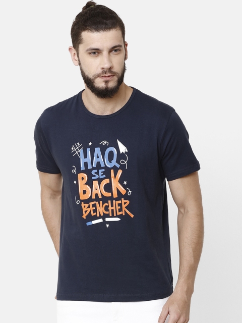 ELEGANCE Men Navy Blue Printed Round Neck T-shirt