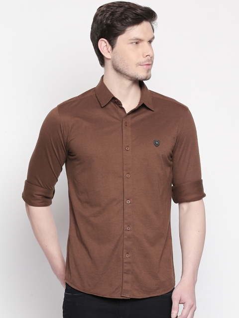 Mufti Men Brown Slim Fit Solid Casual Shirt