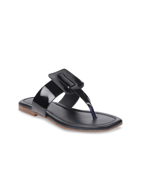 GNIST Women Black Solid T-Strap Flats