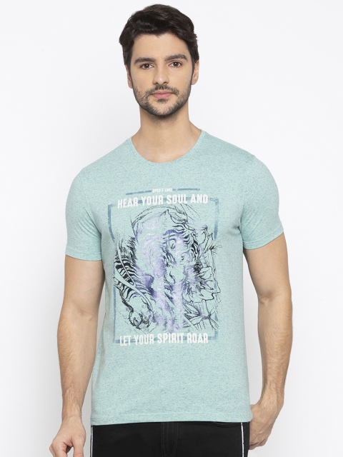 SPYKAR Men Blue & Black Printed Round Neck T-shirt