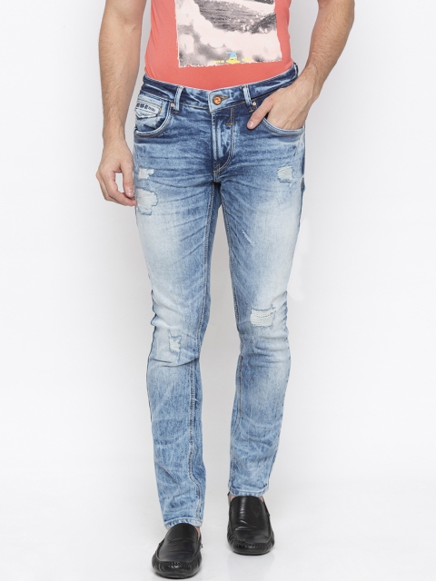 SPYKAR Men Blue Skinny Fit Low-Rise Highly Distressed Jeans