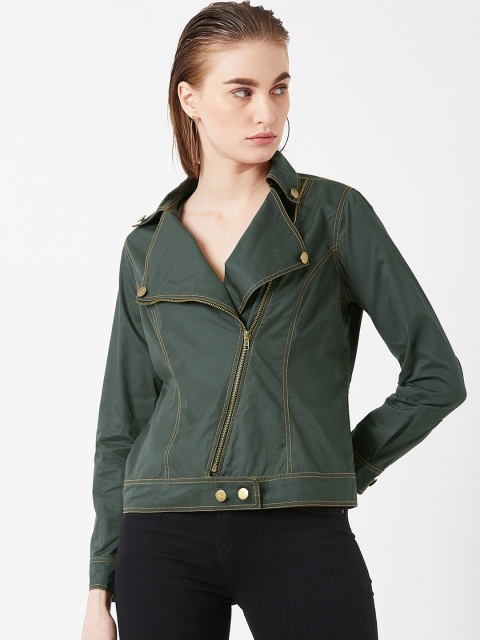 Miss Chase Women Green Solid Tailored Jacket