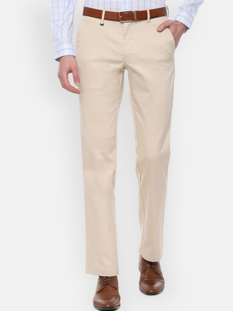 Van Heusen Men Beige Slim Fit Solid Formal Trousers