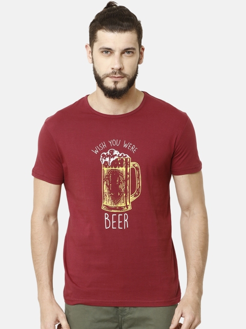 ELEGANCE Men Maroon Printed Round Neck T-shirt