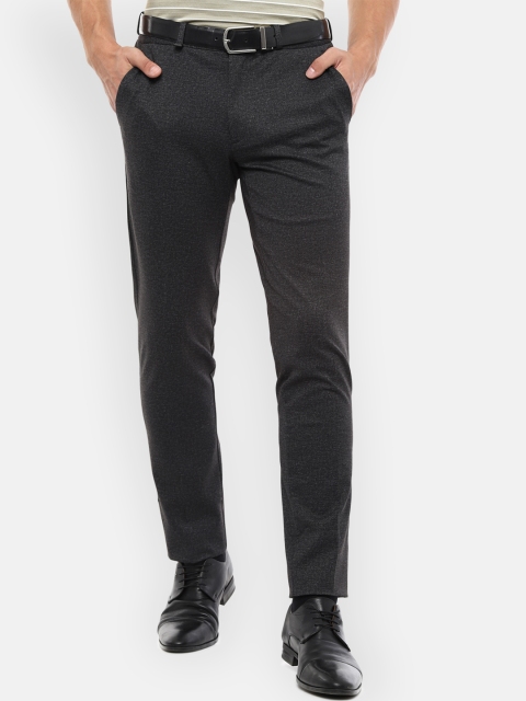 Van Heusen Men Charcoal Grey Slim Fit Solid Regular Trousers