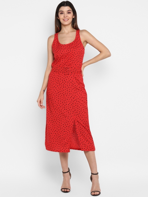 MIAMINX Women Red & Black Printed Fit and Flare Dress
