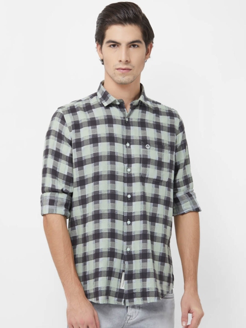 Integriti Men Green & Grey Slim Fit Checked Casual Shirt