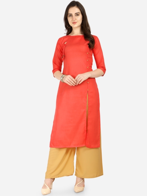 Florence Women Peach-Coloured Solid Straight Kurta