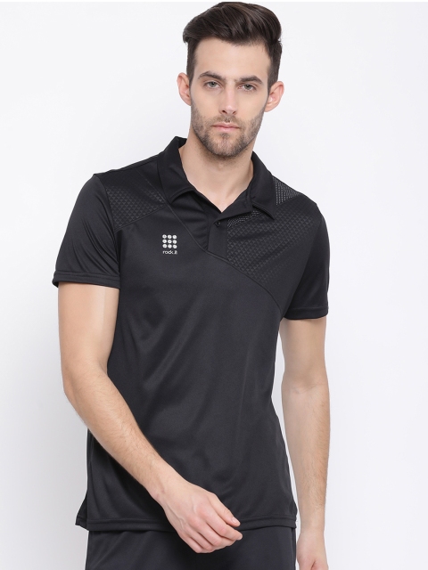 rock.it Men Black Solid Polo Collar T-shirt