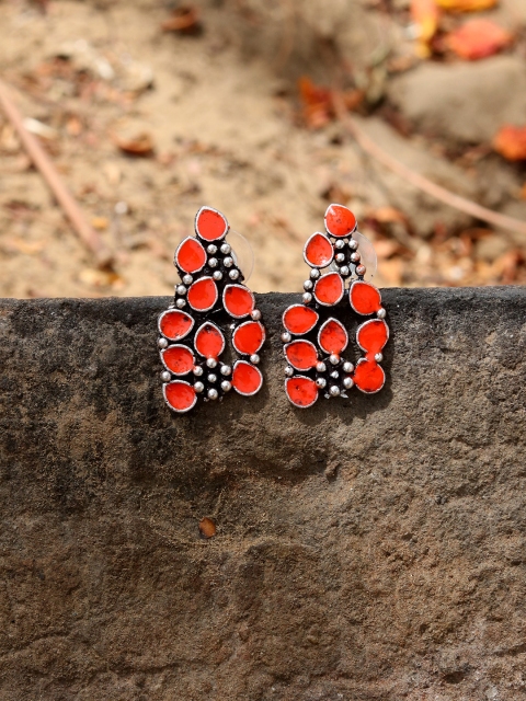 Silvermerc Designs Red Silver-Plated Handcrafted Classic Studs