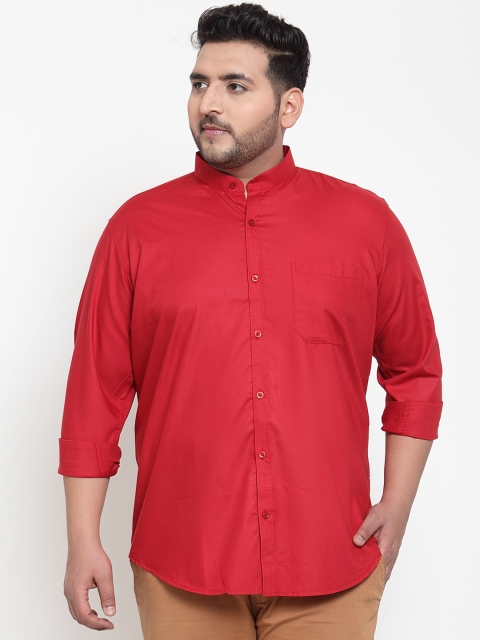 plusS Men Red Regular Fit Solid Casual Shirt