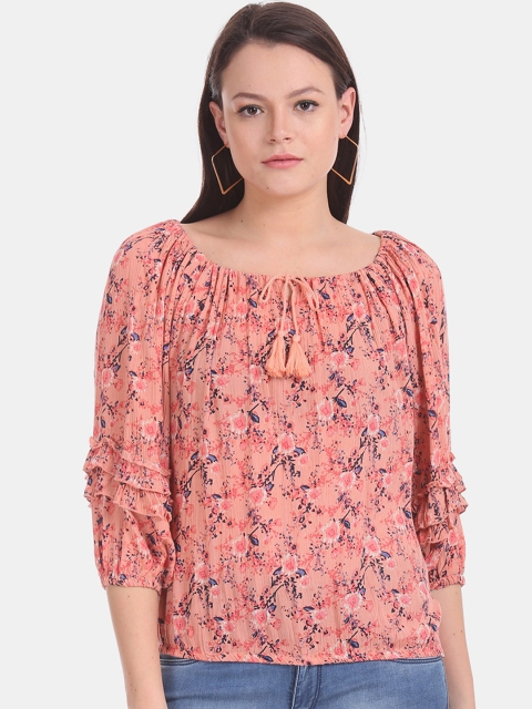 Cherokee Women Pink Floral Print Blouson Top