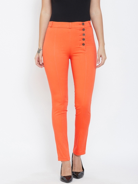 Rider Republic Women Orange Slim Fit Solid Anti Fit Trousers