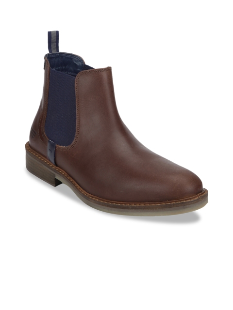 Red Tape Men Brown Solid Leather High-Top Flat Boots