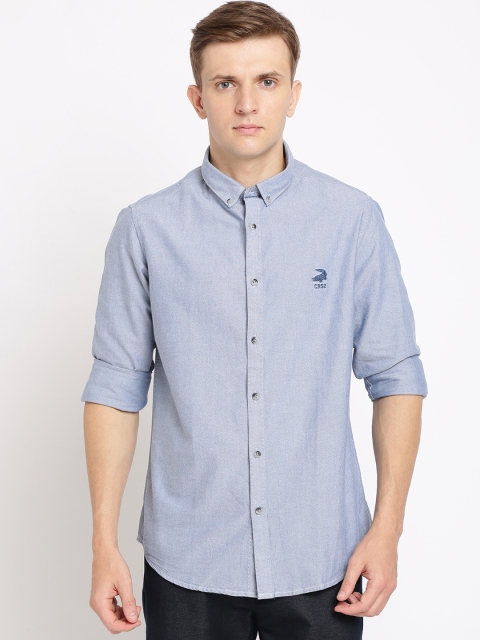 Crocodile Men Blue Classic Slim Fit Self Design Casual Shirt