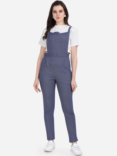 Yuvraah Women Navy Blue Solid Dungaree With T-shirt