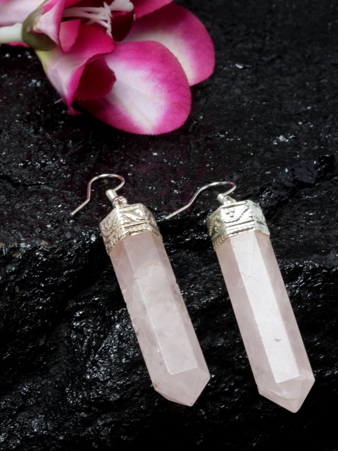DUGRISTYLE Rose & Silver-Plated Geometric Drop Earrings