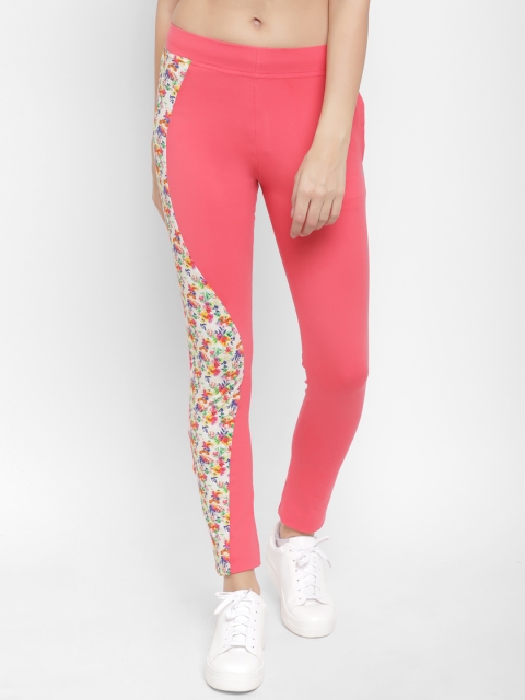 Floret Women Pink & Off-White Printed Slim-Fit Track Pants