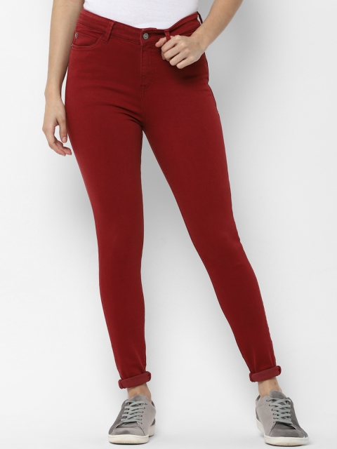 Allen Solly Woman Maroon Mid-Rise Clean Look Stretchable Jeans