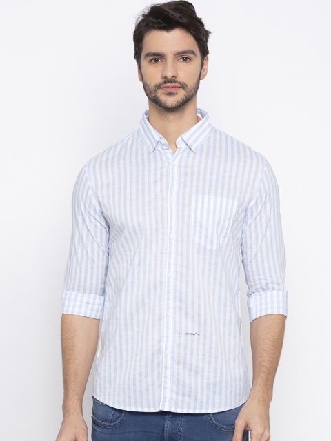 SPYKAR Men Blue Slim Fit Striped Casual Shirt