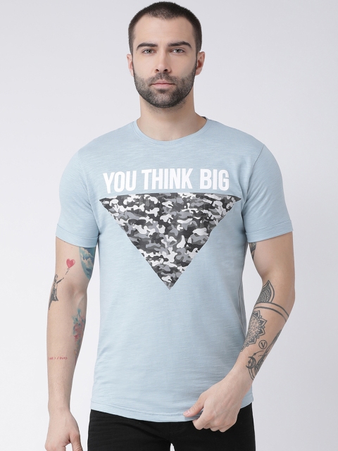 Rex Straut Jeans Men Blue Printed Round Neck T-shirt