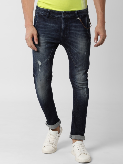 Peter England Casuals Men Navy Blue Slim Fit Mid-Rise Low Distress Jeans