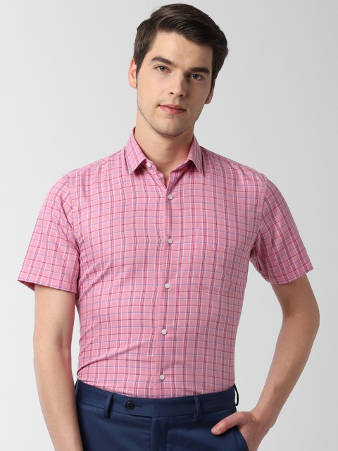 Peter England Men Pink & Red Regular Fit Checked Formal Shirt